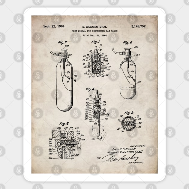 Scuba Tank Patent - Scuba Diver Deep Sea Diving Art - Antique Sticker by patentpress